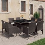 9 Peças Conjunto de Jantar para Jardim Vidro e Vime Pe Castanho - 3058341