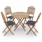 5 Peças Conjunto de Jantar Dobrável com Almofadões para Exterior Bambu - 3063960