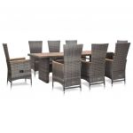 9 Peças Conjunto Jantar Exterior com Almofadões Vime Pe Cinzento - 46047