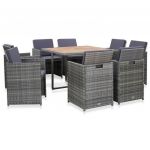 9 Peças Conjunto Jantar Exterior com Almofadões Vime Pe Antracite - 46377