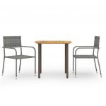 3 Peças Conjunto de Jantar para Jardim Vime Pe Cinzento - 3072488