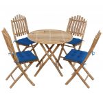 5 Peças Conjunto de Jantar Dobrável com Almofadões para Exterior Bambu - 3063985