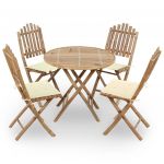 5 Peças Conjunto de Jantar Dobrável com Almofadões para Exterior Bambu - 3063962