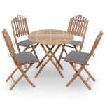 5 Peças Conjunto de Jantar Dobrável com Almofadões para Exterior Bambu - 3063961