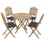 5 Peças Conjunto de Jantar Dobrável com Almofadões para Exterior Bambu - 3063975