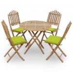 5 Peças Conjunto de Jantar Dobrável com Almofadões para Exterior Bambu - 3063971