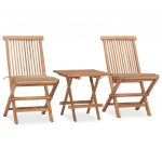 3 Peças Conjunto Jantar Dobrável Exterior com Almofadão Teca Maciça - 3063201