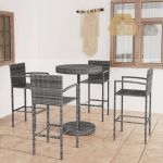 5 Peças Conjunto de Bar para Jardim Vime Pe Cinzento - 3064773
