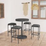 5 Peças Conjunto de Bar para Jardim com Almofadões Vime Pe Cinzento - 3064763