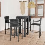 5 Peças Conjunto de Bar Exterior com Apoio de Braços Vime Pe Cinza - 3064809
