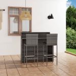 3 Peças Conjunto de Bar para Jardim com Almofadões Cinzento - 3064882