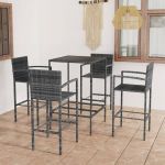 5 Peças Conjunto de Bar para Jardim Vime Pe Cinzento - 3064841