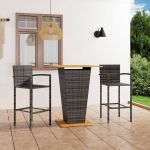 3 Peças Conjunto de Bar para Jardim Cinzento - 3064869