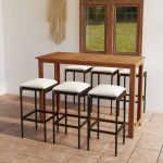 7 Peças Conjunto de Bar para Jardim com Almofadões Castanho - 3068010