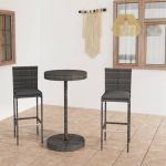 3 Peças Conjunto de Bar para Jardim com Almofadões Vime Pe Cinzento - 3064765