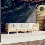 4 Peças Conjunto Lounge Jardim com Almofadões Creme Pinho Maciço - 3096148
