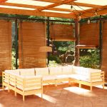 9 Peças Conjunto Lounge Jardim com Almofadões Creme Pinho - 3097319