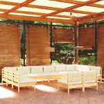 12 Peças Conjunto Lounge Jardim com Almofadões Creme Pinho Maciço - 3097223