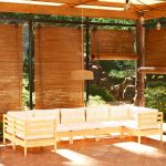 7 Peças Conjunto Lounge Jardim com Almofadões Creme Pinho - 3097307