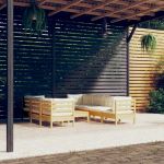 8 Peças Conjunto Lounge Jardim com Almofadões Creme Pinho Maciço - 3096160