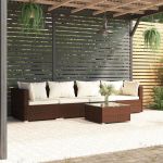 5 Peças Conjunto Lounge Jardim com Almofadões Vime Pe Castanho - 3101434
