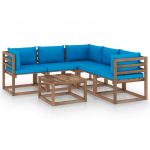 6 Peças Conjunto Lounge com Almofadões Azul-claro Pinho Impregnado - 3067420