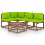 5 Peças Conjunto Lounge para Jardim com Almofadões Verde Brilhante - 3067379