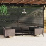 6 Peças Conjunto Lounge Jardim com Almofadões Vime Pe Cinza-escuro - 3099926