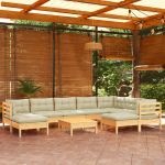 10 Peças Conjunto Lounge Jardim com Almofadões Creme Pinho Maciço - 3096713