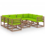 9 Peças Conjunto Lounge para Jardim com Almofadões Verde Brilhante - 3067499