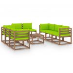 9 Peças Conjunto Lounge para Jardim com Almofadões Verde Brilhante - 3067547
