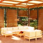10 Peças Conjunto Lounge Jardim com Almofadões Creme Pinho Maciço - 3097253