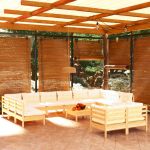 13 Peças Conjunto Lounge Jardim com Almofadões Creme Pinho - 3097277