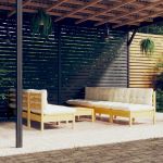 8 Peças Conjunto Lounge Jardim com Almofadões Creme Pinho - 3096136