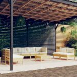 9 Peças Conjunto Lounge Jardim com Almofadões Creme Pinho Maciço - 3096238