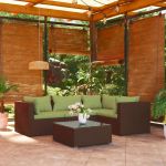 5 Peças Conjunto Lounge Jardim com Almofadões Vime Pe Castanho - 3101684