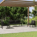 4 Peças Conjunto Lounge Jardim com Almofadões Alumínio Antracite - 3107787