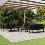 10 Peças Conjunto Lounge Jardim com Almofadões Alumínio Antracite - 3107819