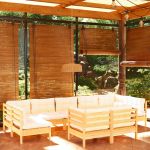 9 Peças Conjunto Lounge Jardim com Almofadões Creme Pinho Maciço - 3097247
