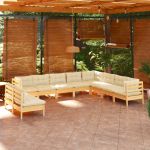 10 Peças Conjunto Lounge Jardim com Almofadões Creme Pinho Maciço - 3096839