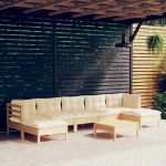 8 Peças Conjunto Lounge Jardim com Almofadões Creme Pinho - 3097097