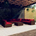 11 Peças Conjunto Lounge Jardim com Almofadões Vime Pe Castanho - 3102443