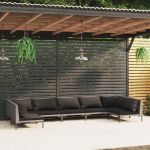7 Peças Conjunto Lounge Jardim com Almofadões Vime Pe Cinzento-escuro - 3099920