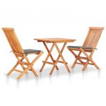 Conjunto Bistrô com Almofadões Cinzentos 3 Peças Teca Maciça - 3063226