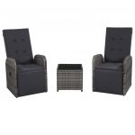 3 Peças Conjunto Bistrô com Almofadões Vime Pe Cinzento - 47678