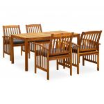 3058088 5 Piece Garden Dining Set With Cushions Solid Acacia Wood (45962+2x312130) - 3058088