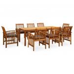3058093 9 Piece Garden Dining Set With Cushions Solid Acacia Wood (45963+312130+2x312131) - 3058093
