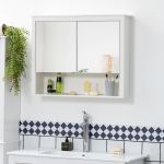 Móvel de WC HomCom Armário de Parede com Espelho 2 Portas e Prateleira de Armazenamento 80x20x65cm Branco