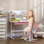HomCom Conjunto de Secretária e Cadeira para Crianças com Altura Ajustável 80x52x88x109cm e 35,5x44,5x66-80cm Rosa