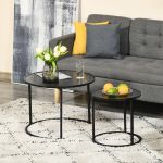 HomCom Conjunto de 2 Mesas Auxiliares Redondas Empilháveis Mesa de Centro Modernas com Bancada Ø60x46cm e Ø40x40cm Preto 8